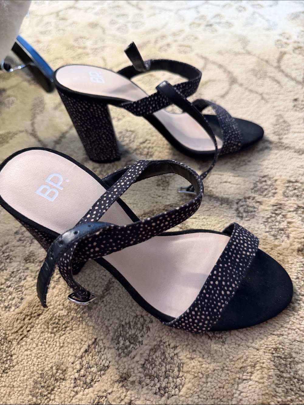 bp Black Speckled Strappy Block Heel Sandals